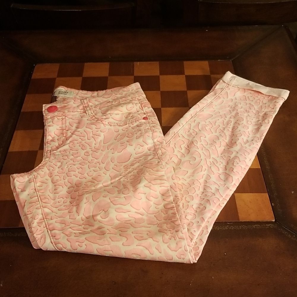 Vintage NEW Pink & White Animal Print LEI Cropped Capris Jean's Leggings 5
